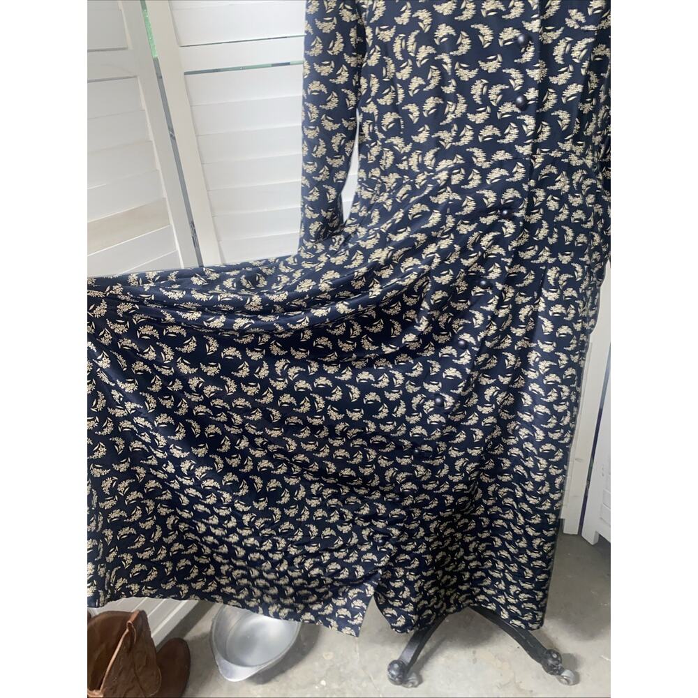 90s Leslie Faye Shirt Dress Sz 12 Large Maxi A-line Button Front Black Floral - Picture 4 of 11
